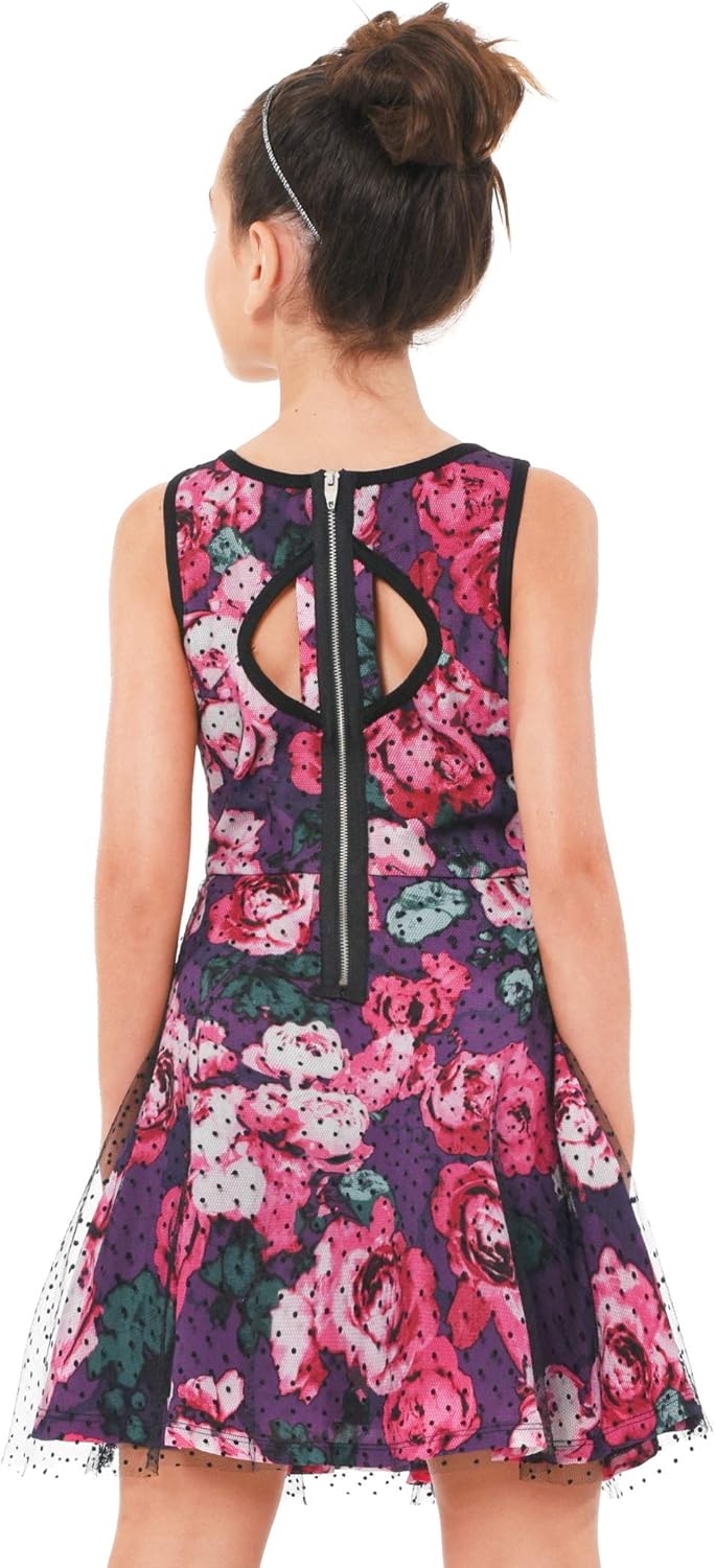 Truly Me, Big and Little Girls' Skater Scuba Dress with One-of-A-Kind Artwork and Rhinestone Embellishments, Size 4-6X, 7-16: Clothing