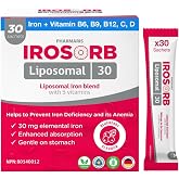 Pharmaris IROSORB 30mg Elemental Iron Supplement for Women &amp; Men, 30 Sachet | Liposomal Iron with 5 Vitamins (C, B12, B6, D, B9), Blueberry Flavour, Non-Constipating, Gentle Daily Support for Women &amp; Men