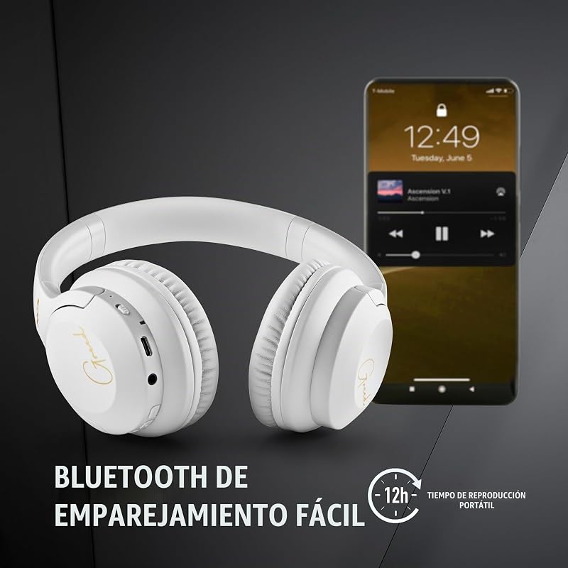 Artica Greed White - Auriculares Supraaurales Inalámbricos, Compatibles con Tecnología Bluetooth, Ligeros y Plegables, Micrófono Incorporado, 40h de Batería, Color Blanco