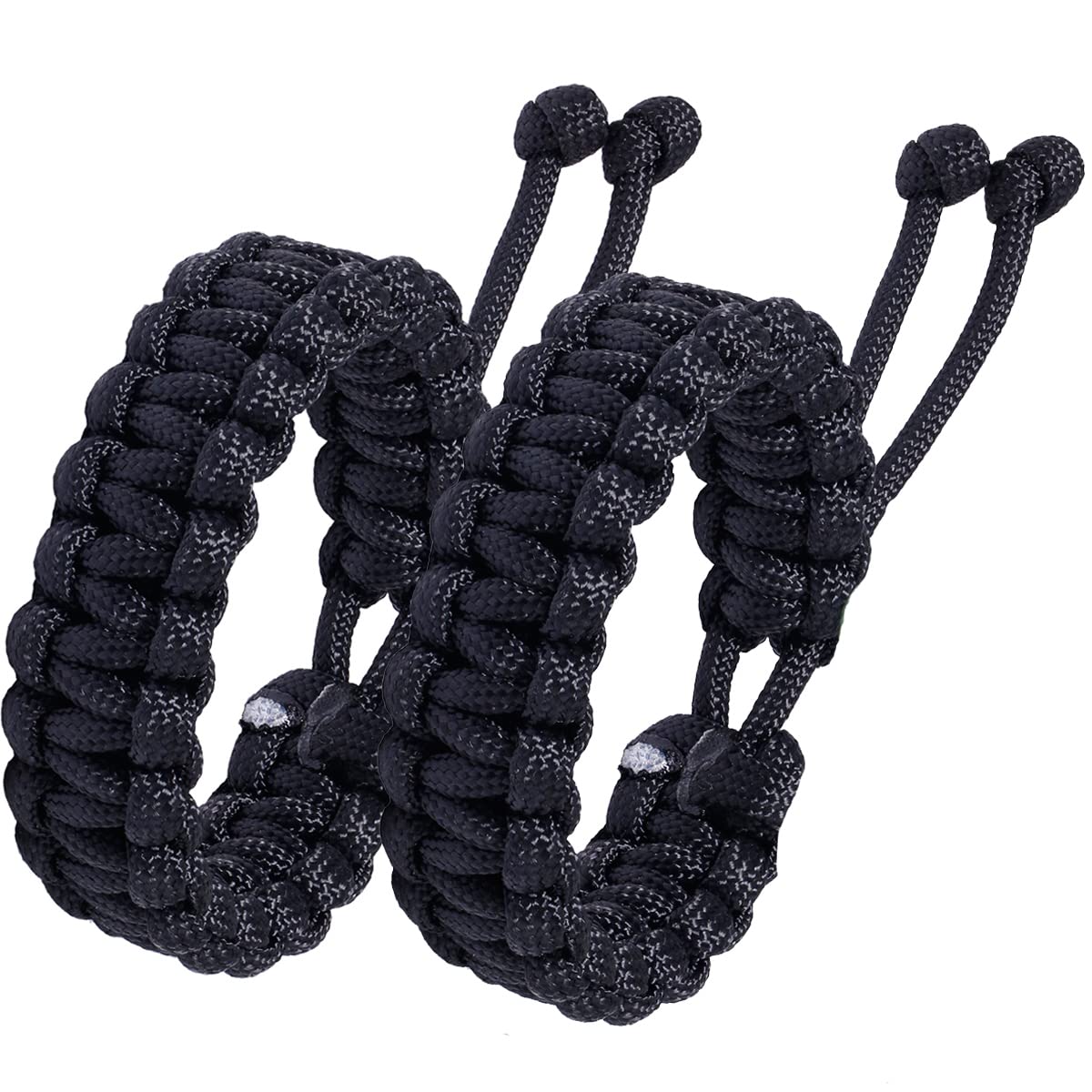Jewboo Paracord Survival Bracelets Braided Paracord Handmade Rope for Couples Men Women Adjustable Size (2pcs Black)