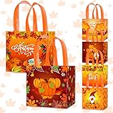 Hying 6PCS Thanksgiving Gift Bags for Gift Wrap Kids, Reusable Fall Themed Gift Bags with Handle Gnome Pumpkin Harvest Grocery Shopping Candy Bags for Autumn Thanksgiving Fall Party Favors Supplies