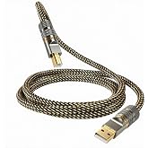 RUHTXOW USB Audio Cable,5N OFC Audiophile USB Cable,NylonBraided USB A to B | USB 3.0,Fully Shielded,24K 5&mu;m Gold Plugs,Anti-Interference,For DAC,Studio,PC(1.64 ft / 19.69 in)