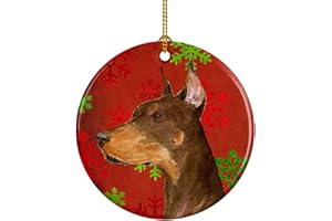 Caroline's Treasures Doberman Red and Green Snowflakes Holiday Christmas Ceramic Ornament Christmas Tree Hanging Decorations for Home Christmas Holiday, Party, Gift, 3 in, Multicolor