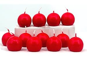 Biedermann & Sons Ball Made in Germany Unscented Round Candle, Set of 12, 1.5-Inch Red, 12 Count