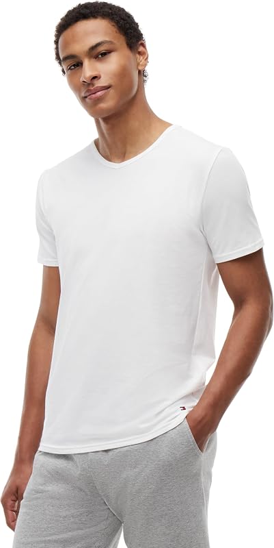 T-Shirts Manches Courtes Lot de 3 Homme Stretch Col en V, Multicolore (Black/White/Grey Heather), M — photo 7 sur 8