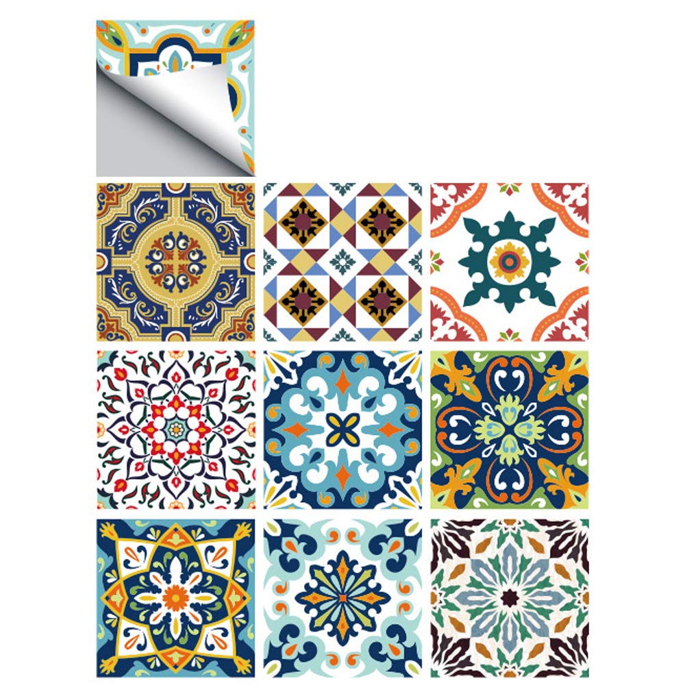 Photo 1 of 25 PCS Moroccan Style Tile Sticker, 4x4 Inch(10x10cm) Traditional DIY Murals, Tile Waterproof Oil Proof Removable Decals for Bathroom & Kitchen Backsplash