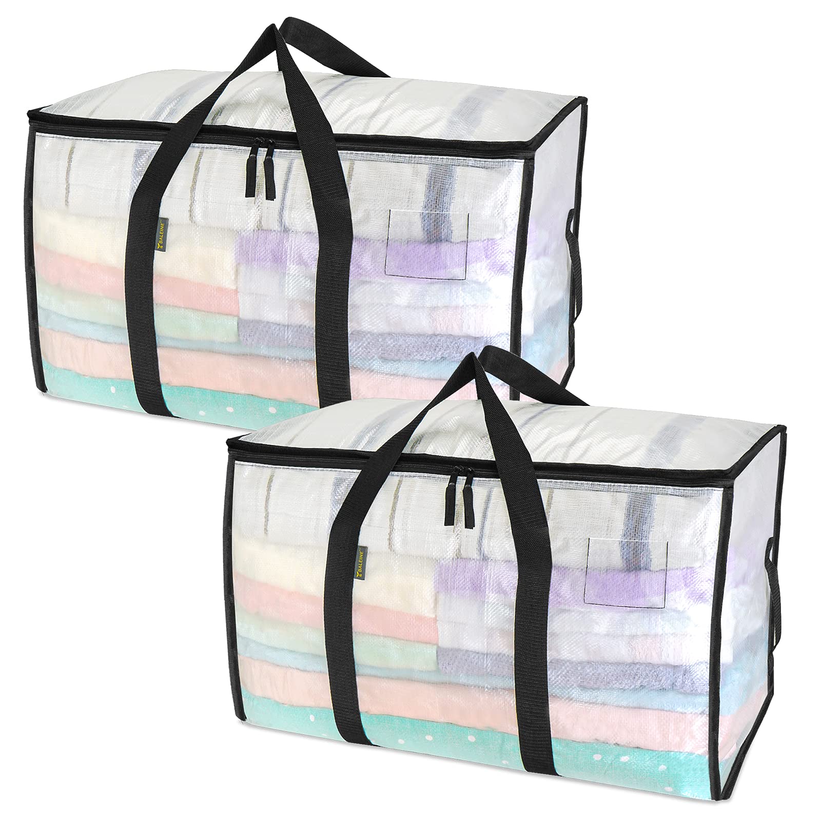 Photo 1 of BALEINE 2-Pack Oversized Moving Bags with Reinforced Handles, Heavy-Duty Storage Tote for Clothes, Moving Supplies (Clear, 2-Pack)
