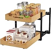 Golener Pull Out Cabinet Organizer - 2-Tier Slide Out Bamboo Drawers for Kitchen Cabinets, Bathroom Organizers and Storage, Under Sink Organizer for Kitchen Storage Organization with Coated Iron Frame
