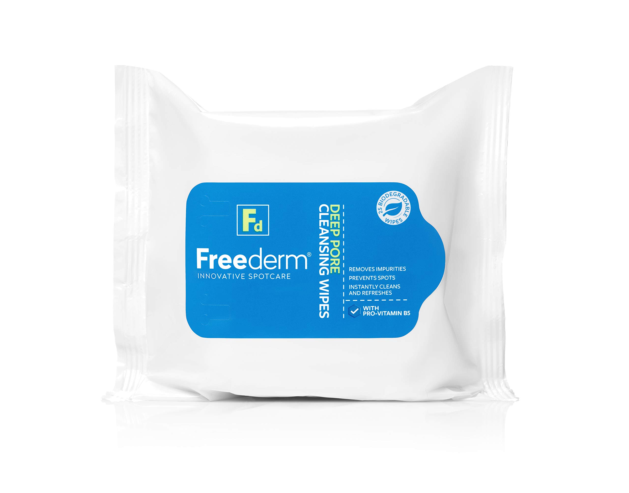 Freederm Deep Pore Face Cleansing Wipes for Spot Prone Skin, Fights Spot Causing Bacteria, Biodegradable, 25-count