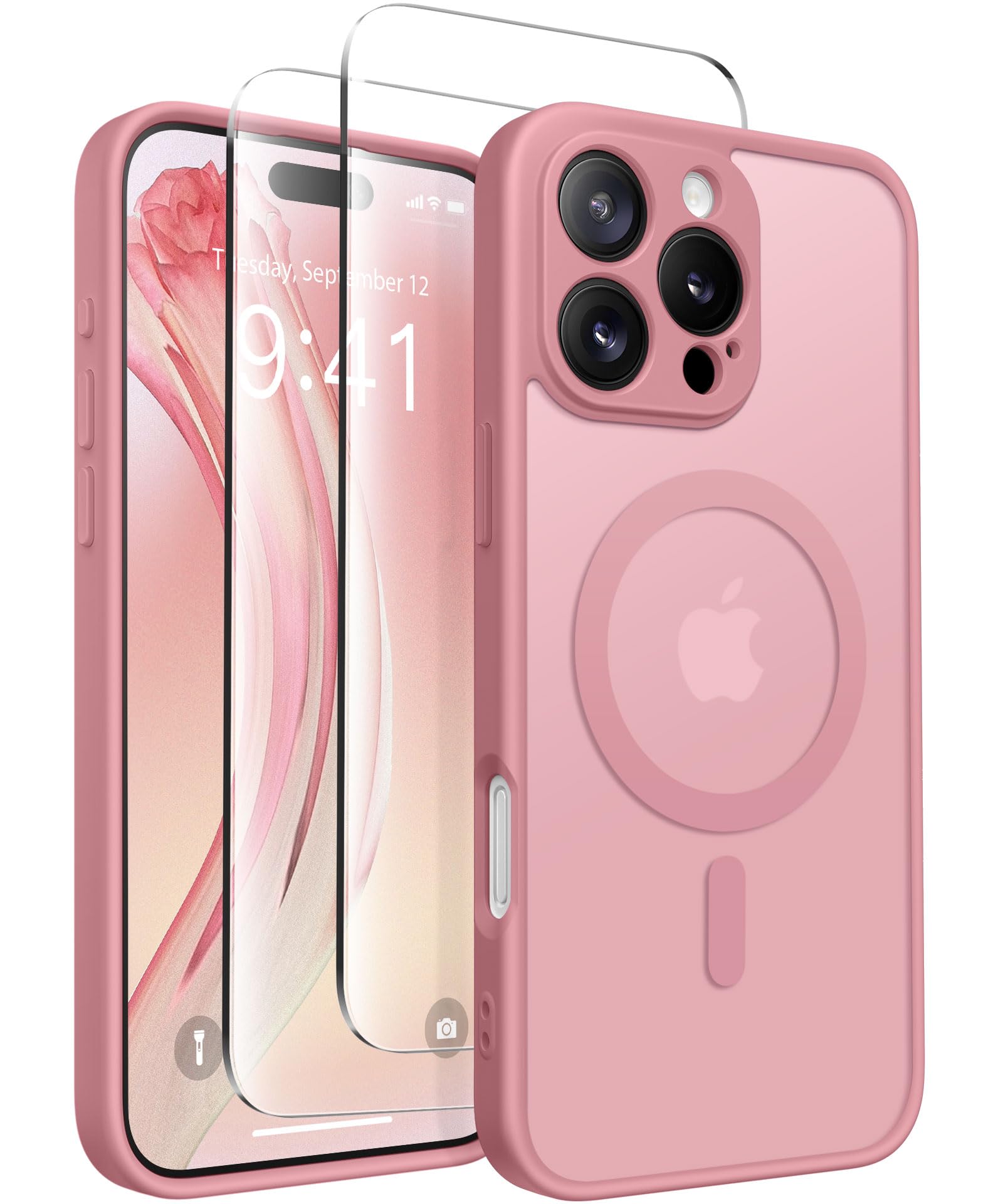 CAPRARO Magnetic Compatible with iPhone 16 Pro Max Case, Upgraded [Full Camera Protection] [Compatible with MagSafe] Protective Translucent Matte Women Phone Case Cover, Bamboo Green