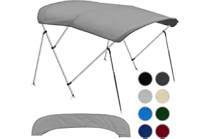 NEH 3 Bow Bimini Tops for Boats, Fadeproof, Support Poles, Storage Boot, 600D Marine Canvas, Sun Shade Boat Canopy, Universal