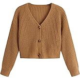 SweatyRocks Girl's Long Sleeve Drop Shoulder V Neck Button Front Ribbed Knit Cardigan Sweaters