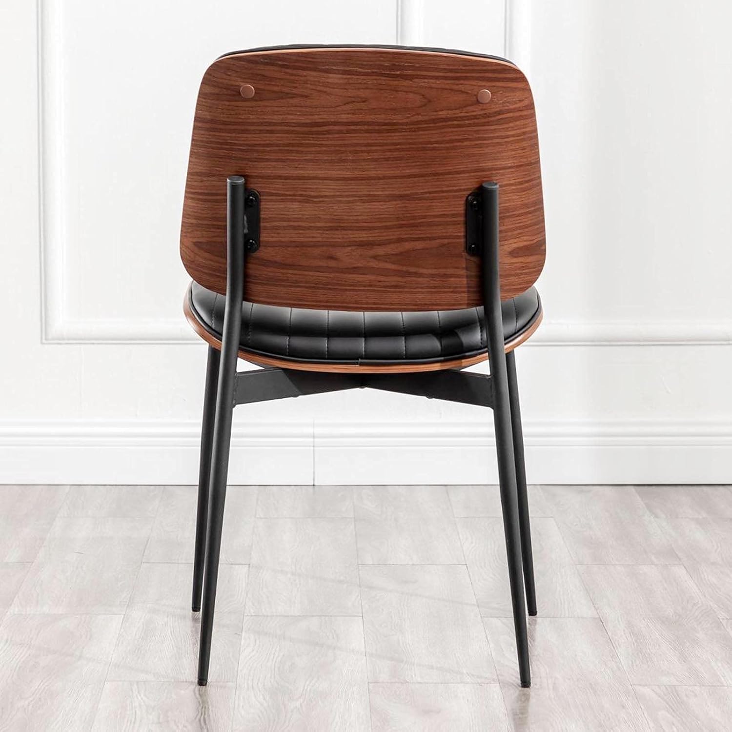 LUNLING Dining Chairs Set of 2 Mid Century Modern Retro Faux Leather Chair with Walnut Bentwood Upholstered Seat Metal Legs Adjustable Foot for Kitchen Dining Room Chairs - Chairs
