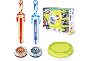 INFINITY NADO Battle top Set 2PCS wth Arena, Spinning top Toys for Kids, Batting Tops with mini Sword Launcher, Kids Battle top for Boys Girls 5 6 7 8 9 10 11 12 Years Old and up
