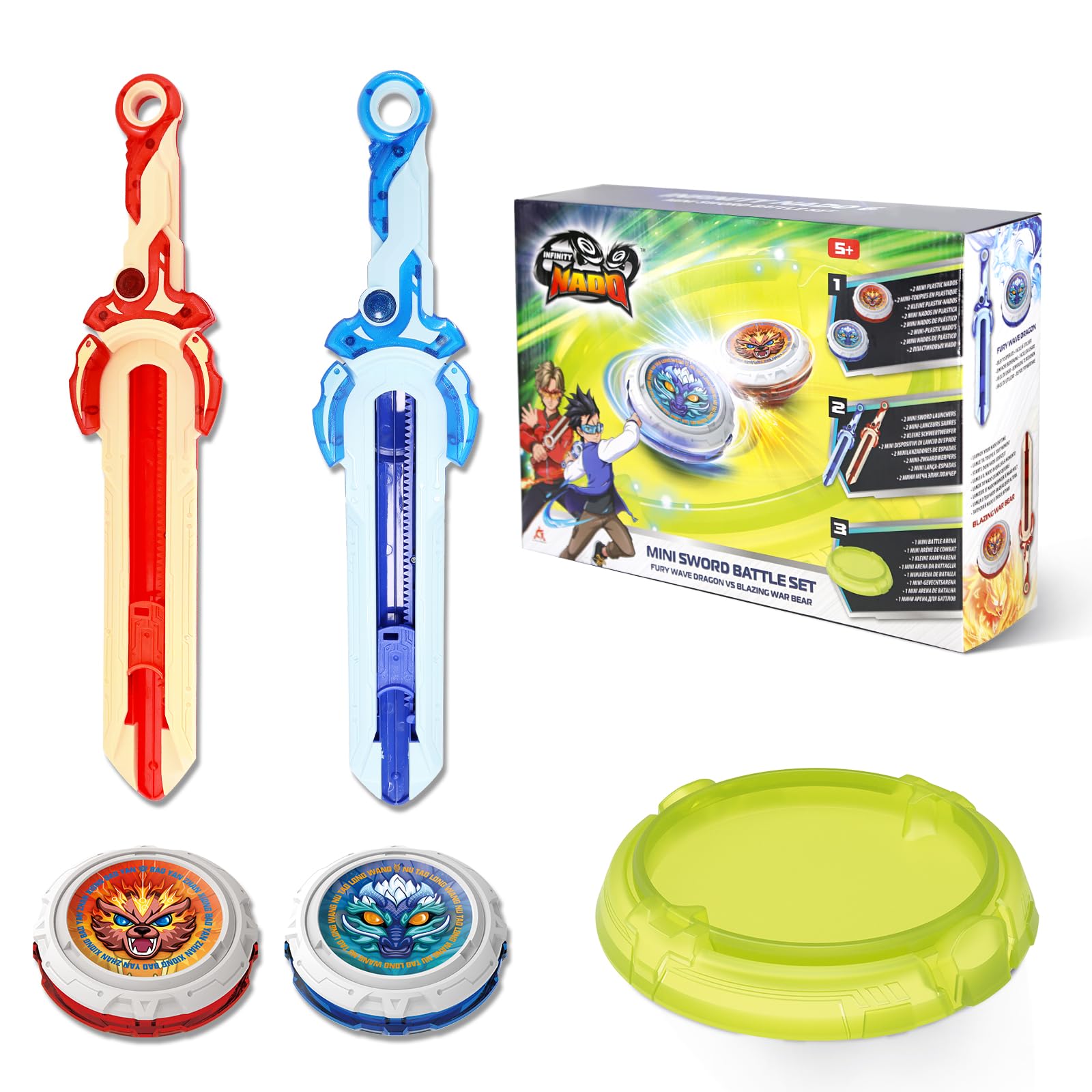 Photo 1 of INFINITY NADO Battle top Set 2PCS wth Arena, Spinning top Toys for Kids, Batting Tops with mini Sword Launcher, Kids Battle top for Boys Girls 5 6 7 8 9 10 11 12 Years Old and up