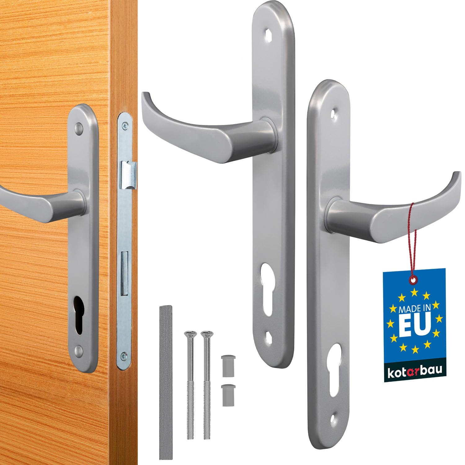 KOTARBAU® Door Handle 90 mm Right Left for Profile Cylinder Silver Door Fitting Door Handle Door Handle Set Room Door Latch Aluminium