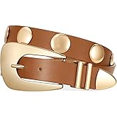 SUOSDEY Womens Gold Studded Leather Belt Fashion Punk Ladies Waist Belt with Gold Buckle