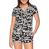 bebe Short Sleeve Button Up Pajama Set for Women, PJ Set for Women, Cute Pajama Shorts Lounge Set