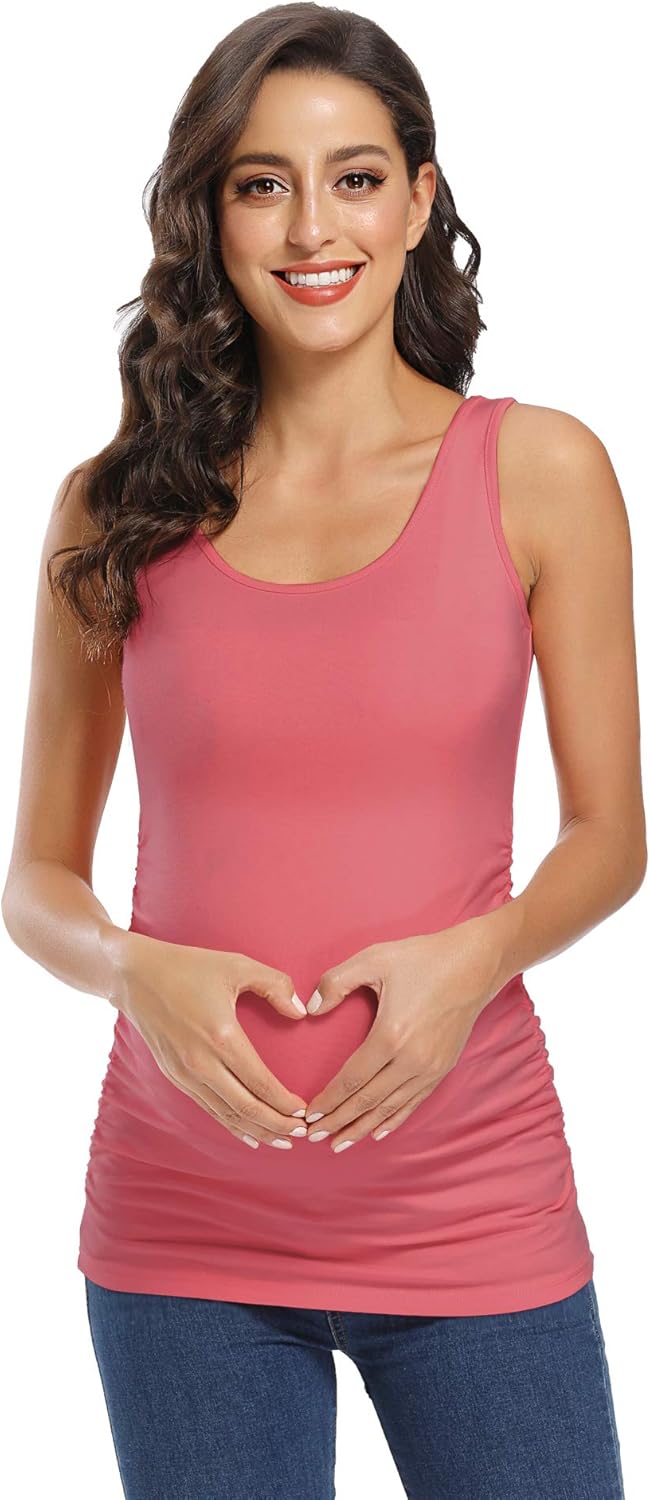 AMPOSH Women's Maternity Tank Top Ruched Side Sleeveless Pregnancy Basic Shirt at  Women’s Clothing store