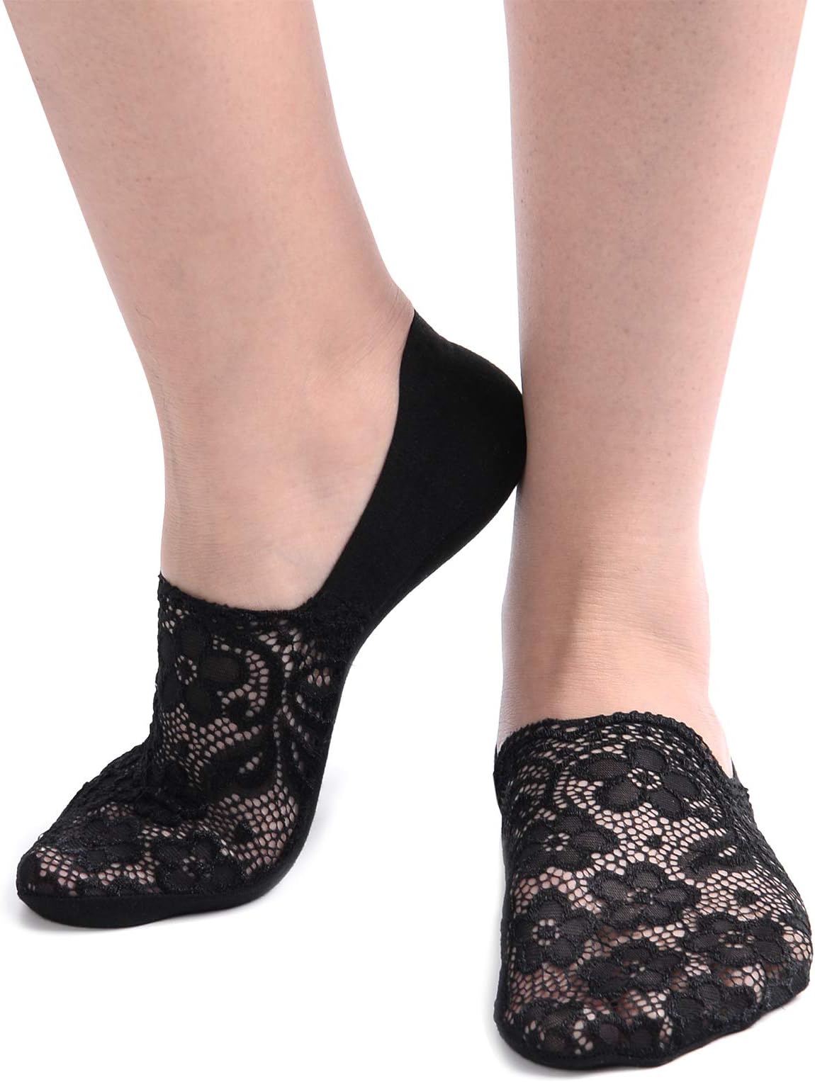 Zeltauto 6 Pairs Lace Liner Socks Hollow Out Footies Anti Slip Cuff