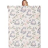 MIEPOS Cute Hippo Throw Blanket - 50x60in,Ultra Soft, Cozy Lightweight Flannel,Floral Blankets - Gifts for Kids & Nature Lovers,for Couch Travel, Home Living Room Decor