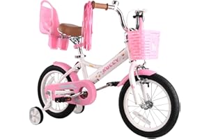 RULLY Kids Bike 12 14 16 inch for 2-7 Years Girls with Training Wheels & Front Handbrake, Kids Bicycle with Basket Bike Streamers Toddler Cycle Bikes