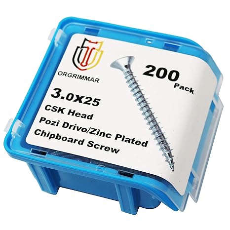 Orgrimmar Holzschrauben Spanplattenschraube Flachkopf Pozi Holz Innenausbau Schraube 3x25mm Faserplattenschrauben Box, 200 ge