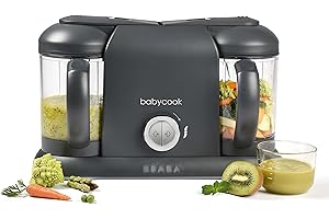 BÉABA BEABA Babycook Duo 4 in 1 Baby Food Maker, Puree Steamer and Blender for Purees, Grinder with Auto Steam Cooking, Lrg 9.1 Cup Capacity, Makes 54 Servings in 20 Mins, Charcoal