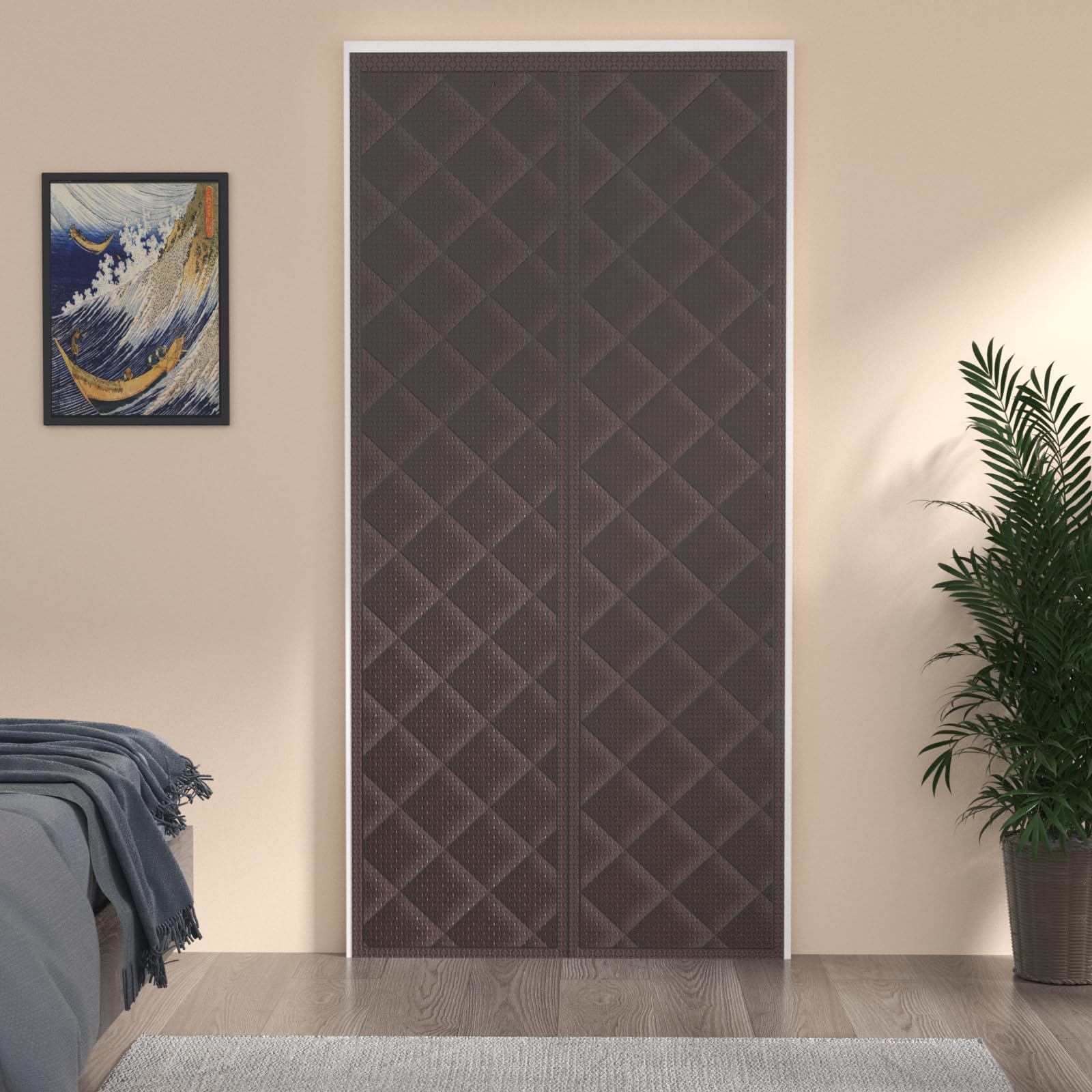 Photo 1 of Magnetic Thermal Insulated Door Curtain, Durable Oxford Cloth&Thicken Polyester Fiber Fill Made, Fits Door Size 32" x 80" Soundproof Door Curtain Weatherproof and Windproof. (Brown)