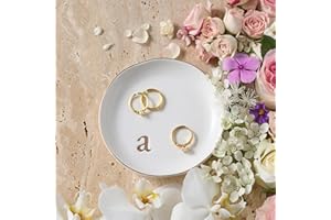 Lolalet Handmade Ceramic Ring Dish Jewelry Tray Plate with Initial, Small Monogram Gift for Her Women Girls Mother, Hostess, 