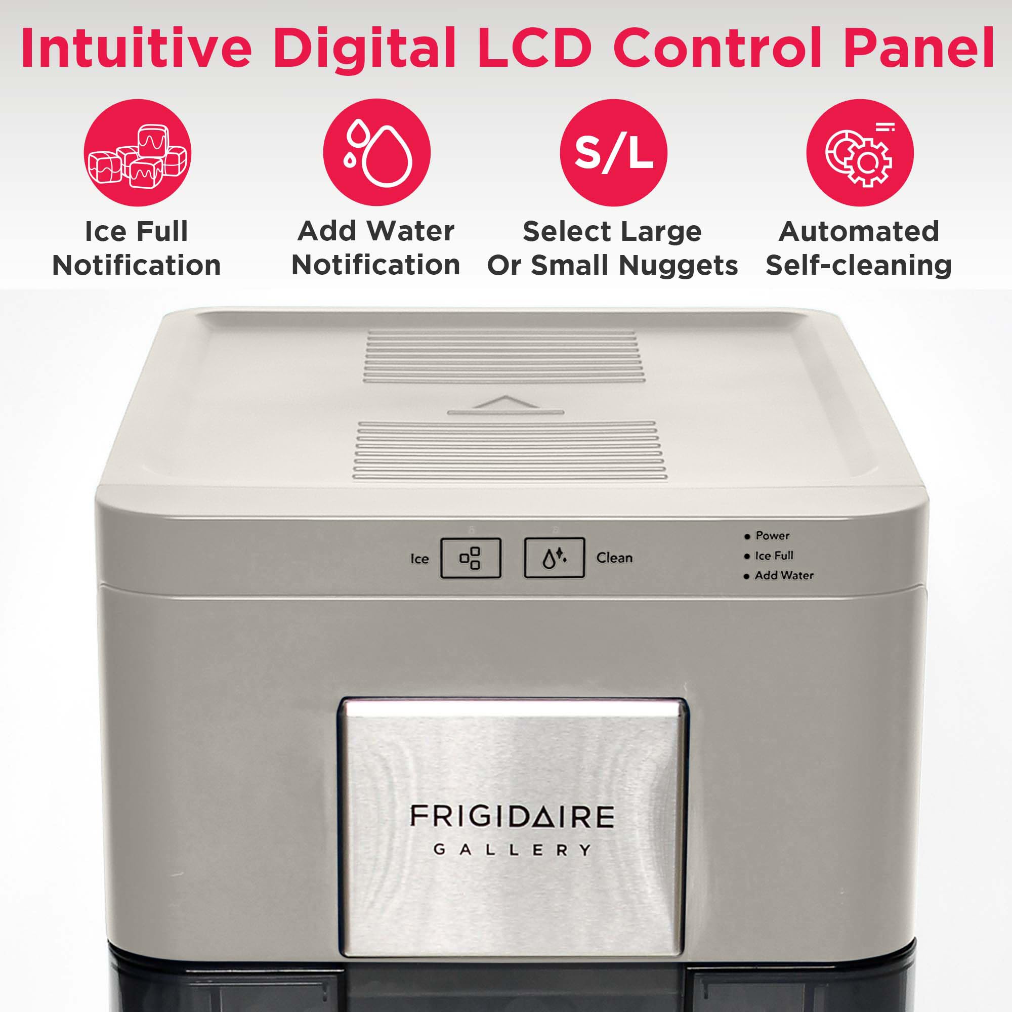 Frigidaire Nugget Ice Maker, Countertop Ice Machine with Transparent Window, Sonic Ice Maker with 44 lbs. Capacity, Auto Self Cleaning Ice Maker Machine, 2.0 Gen, Cream - 16.75D x 11.75W x 20.25H