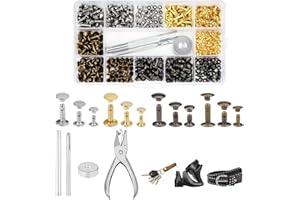180 Sets Leather Rivets, 6mm 8mm 12mm Rivets for Leather Work, Rivets with Punch and Fixing Leather Craft Tools, 4 Colors Dou