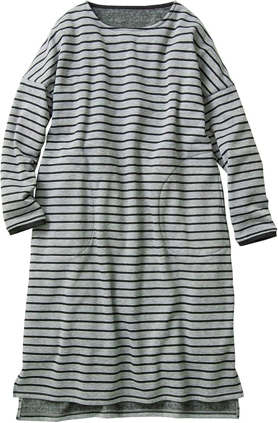 Amazon セシール 裏起毛のすっぽりあったか可愛いボーダーワンピ ルームワンピース Nh 9 レディース グレー系 日本 Ll 日本サイズ2l相当 ルームワンピース ネグリジェ 通販