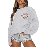 HEBBE Dog Mom Sweatshirts For Women Floral Dog Paw Sweatshirt Embroidered Paw Pullover Tops Oversized Sweater