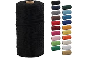 Macrame Cord, POZEAN 2mm x 220 Yards (About 200m) Colored Macrame Rope, 100% Natural Cotton Rope for Wall Hanging,Plant Hangers,DIY Crafts Knitting,Christmas Wedding Decorative Projects(Black)