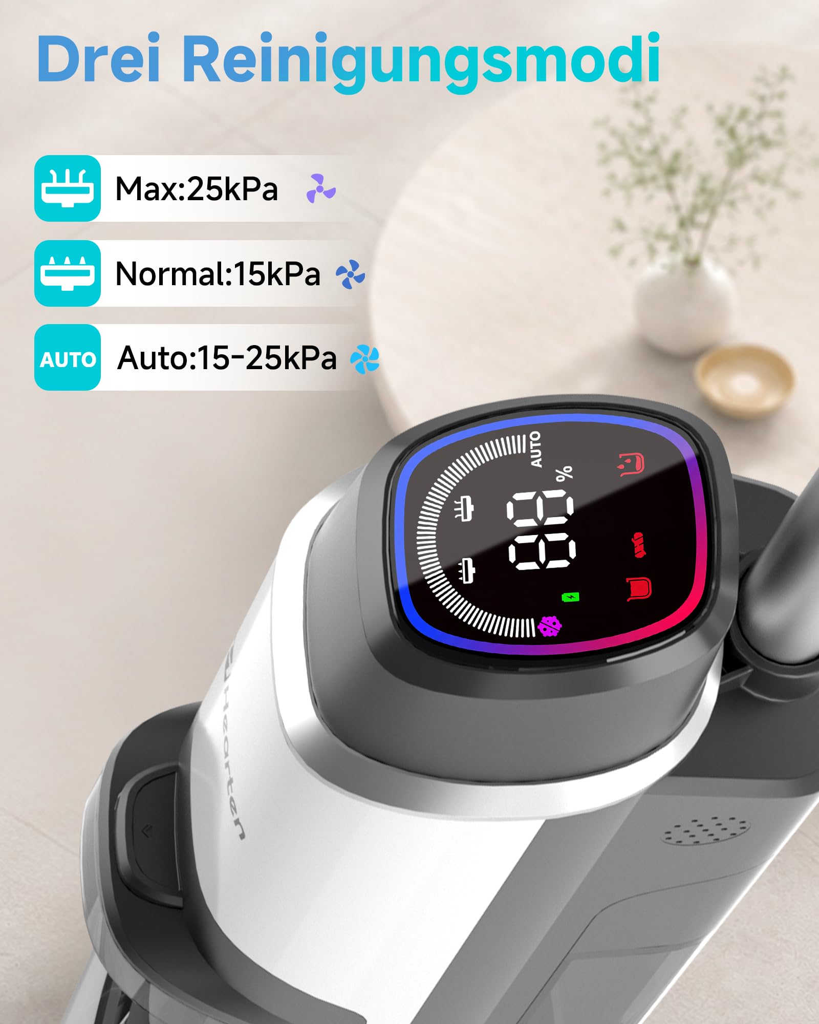 Hearten Nass Trockensauger, 25 kPa, mit Wasserelektrolyseur zur Desinfektion, Selbstreinigung, Sprachansage, Randreinigung, LED-Display, Bürstenloser Motor, Geräuscharm, Haushalte 6