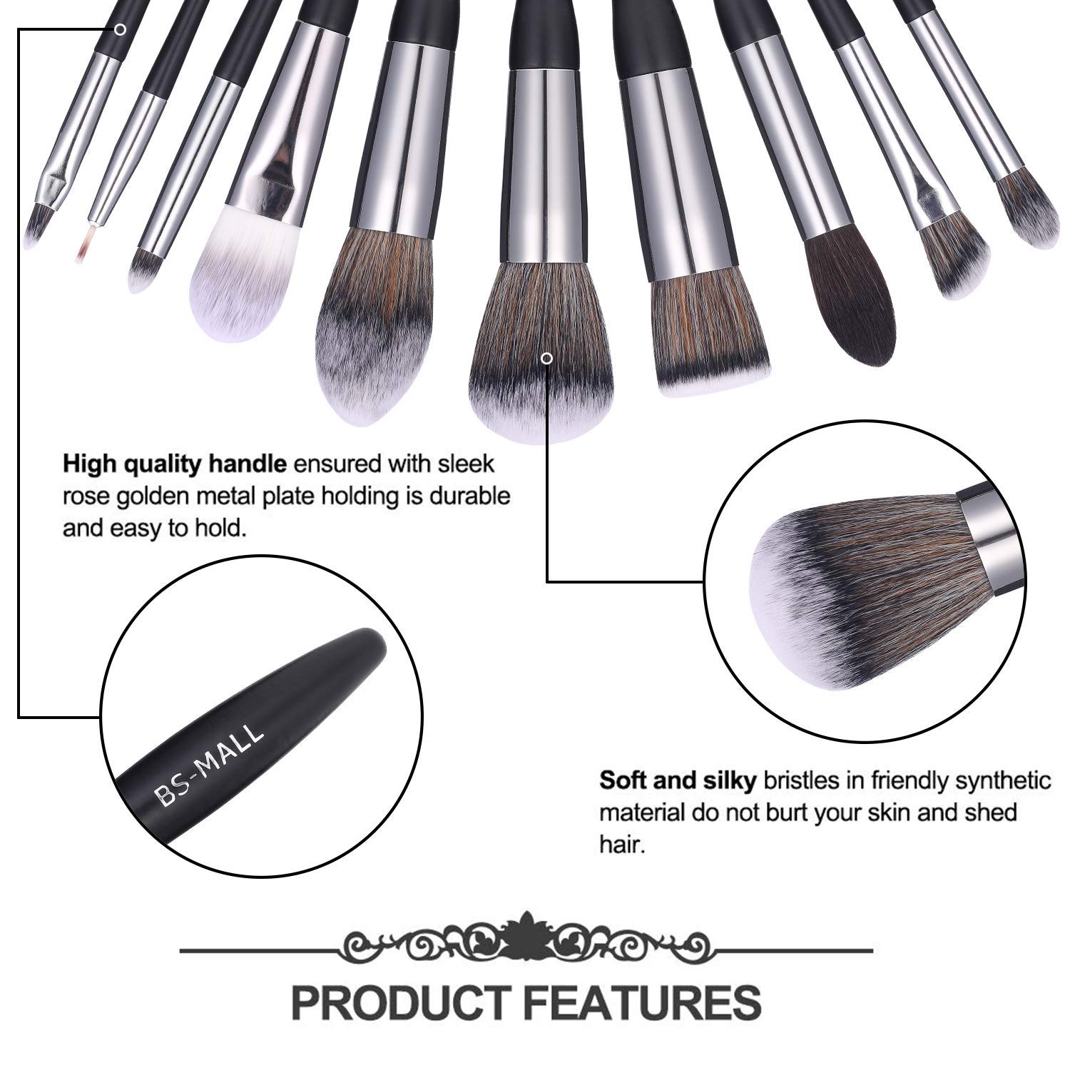 BS-MALL Makeup Brush Set 16pcs Makeup Brushes Premium Synthetic Bristles Powder Foundation Blush Contour Concealers Lip Eyeshadow Brushes Kit: Beauty