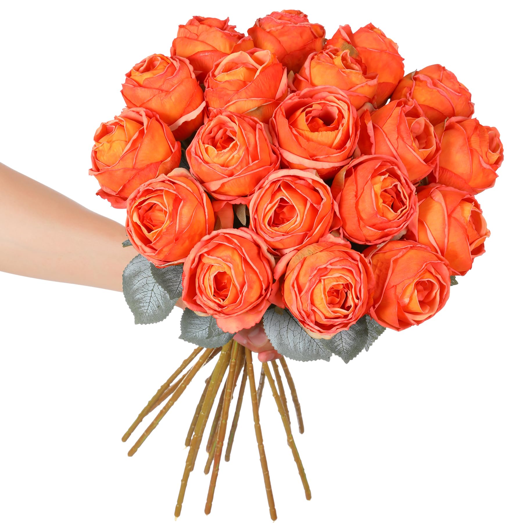 Kisflower Artificial Orange Roses, 20" Tall Single Stem Fake Rose, Silk Rose for Table Office Party Wedding Home Decor