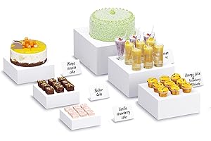 Neatsure 6PSC Buffet Risers, Food Risers for Buffet Table, Display Stand for Catering Dessert, White Acrylic Cube Boxes Nesting Risers with Hollow Bottoms - 1 Set (6", 7", 8", 9", 10", 12")