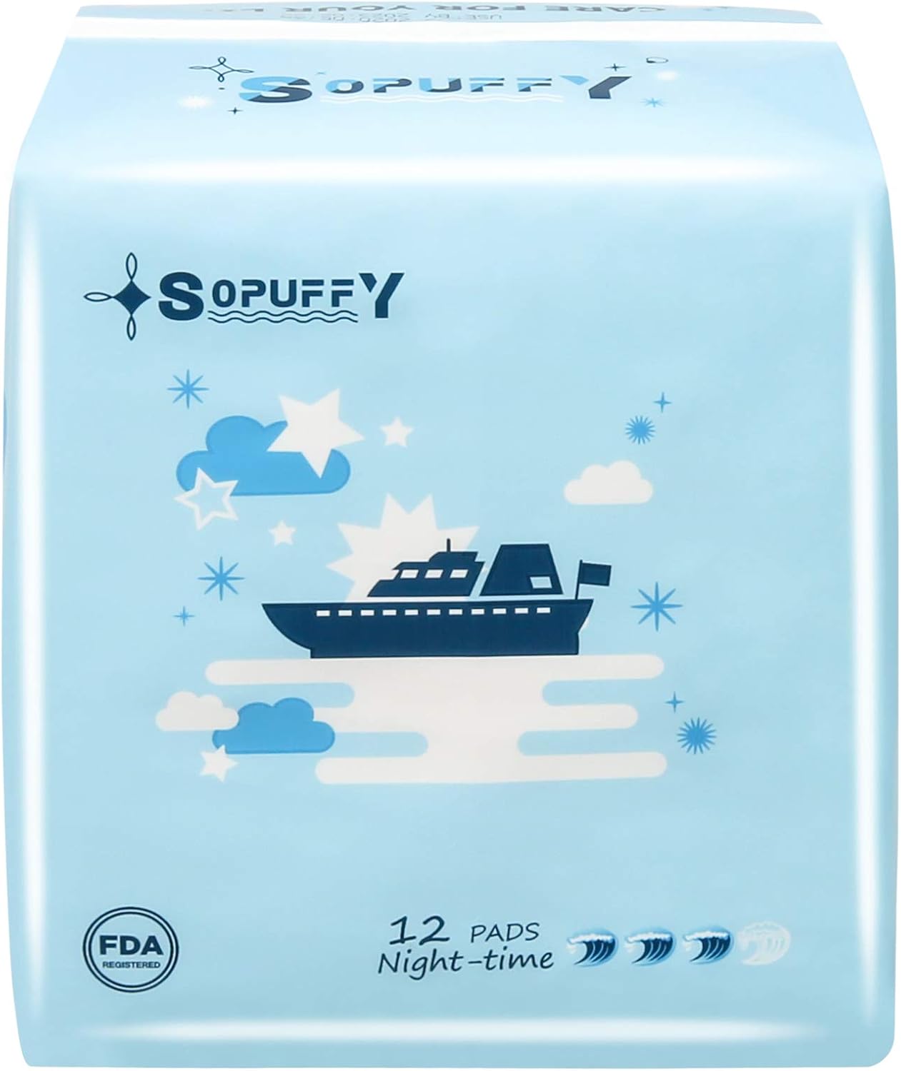 Sopuffy New Technology Fiber Night Time Pads, Ultra Thin Sanitary Napkins with Wings, 12 Count (Pack of 1): Health & Personal Care