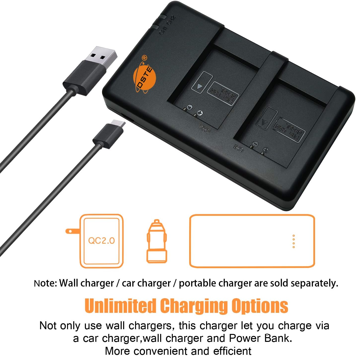 DSTE CB-2LG CB-2LH Battery USB Dual Quick Charger Compatible for NB-13L Battery,Canon PowerShot SX740 HS,PowerShot G5X,G7X,G9X,G7X Mark II,G9X Mark II,SX720 HS,SX620 HS,G1 X Mark III Digital Camera - Image 3
