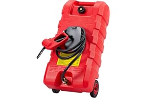 Red 15GAL Gas Can, Portable Fuel Caddy with Wheels, Handle & Transfer Pump 10FT Hose, Leak-Proof for Cars Boats Lawn Mowers