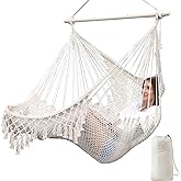 Chihee Hammock Chair Super Large Soft-Spun Cotton Rope Weaving Hanging Chair, Collapsible Strong Metal Spreader Bar Wide Seat Lace Stretch Swing Chairs Indoor Outdoor Garden Yard Theme Decoration