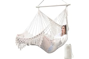 Chihee Hammock Chair Super Large Hanging Chair Soft-Spun Cotton Rope Weaving Chair, Collapsible Strong Metal Spreader Bar Wid