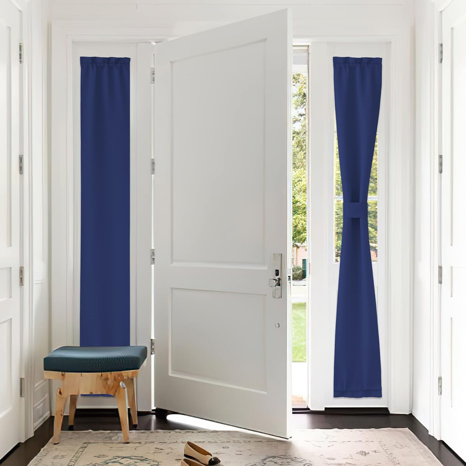 Outdoor Curtains - PONY DANCE French Door Curtain - Privacy Blackout Door Covering, 12 x 72 inch Room Darkening Thermal Insulated Door Window Curtains for Side Door Patio Glass Door, Navy Blue 1 Panel