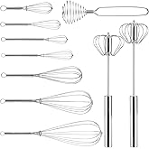 Teenyyou 10 Pcs Stainless Steel Whisks Set Egg Beater Semi Auto Whisk Blender Hand Push Beater Versatile Utensil for Kitchen Mixing Blending Beating Stirring Cooking 3 5 6 7 8 10 12 Inch