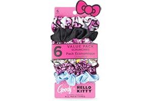 Goody X Hello Kitty Ouchless Scrunchies, 6 Ct, Assorted Colors, Damage-Free, Dentless & Secure Hold Ties, Gentle Hair Accessories for Women & Men, All Day Comfort, All Hair Types