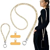 TiMOVO Universal Phone Lanyard Crossbody, Rhinestone Cell Phone Chain Anti-Theft with 1× Shiny Strap, 1× Wrist Strap, 2× Pads for Most Smartphones, Smartphone Neck Holder for Women, Gold