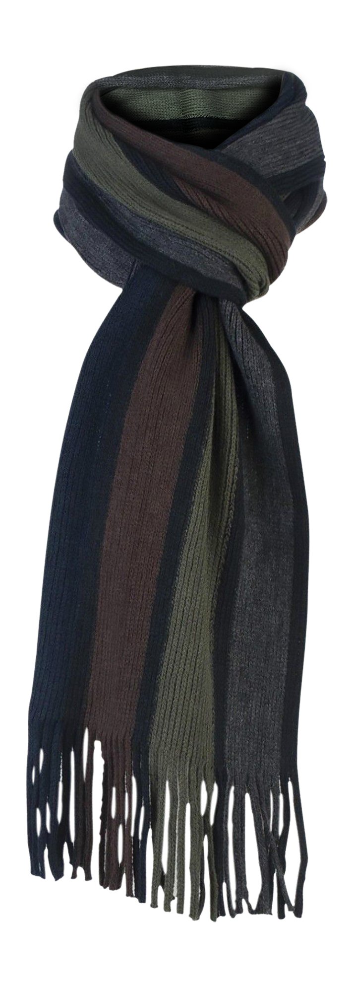 Giovanni Cassini Mens Luxury Italian Inspired Stylish Warm Knitted Striped Winter Scarf (New Brown Khaki)