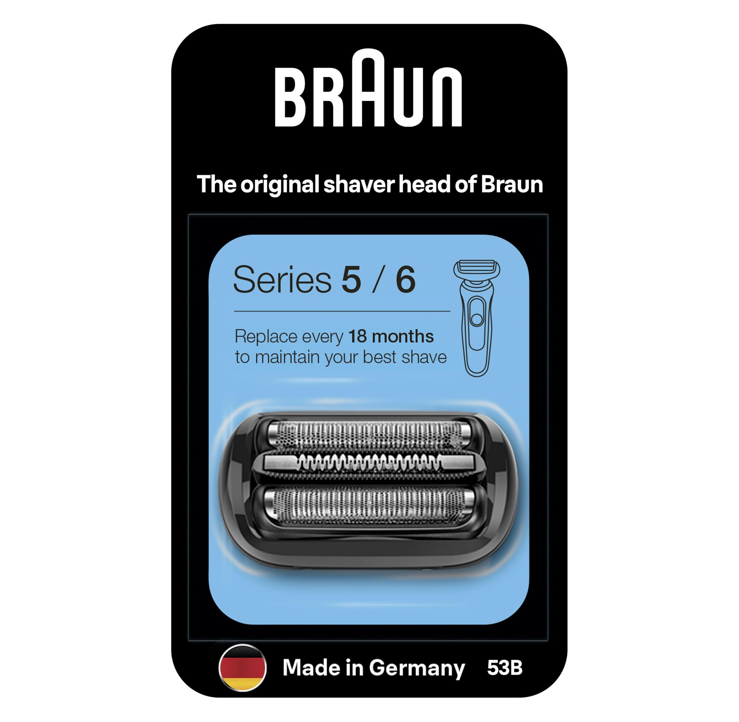 Braun Series 5 Electric Shaver ORIGINAL Replacement Head, Easily Attach Your New Shaver Head, Compatible With All New Generation Series 5/6 Electric Shavers, 53B, Black